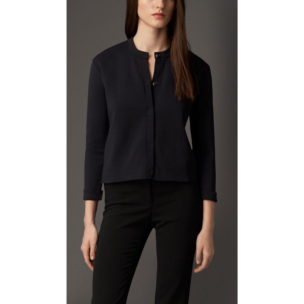 Burberry Structured Knit Cardigan in Navy - Picture 1 of 8